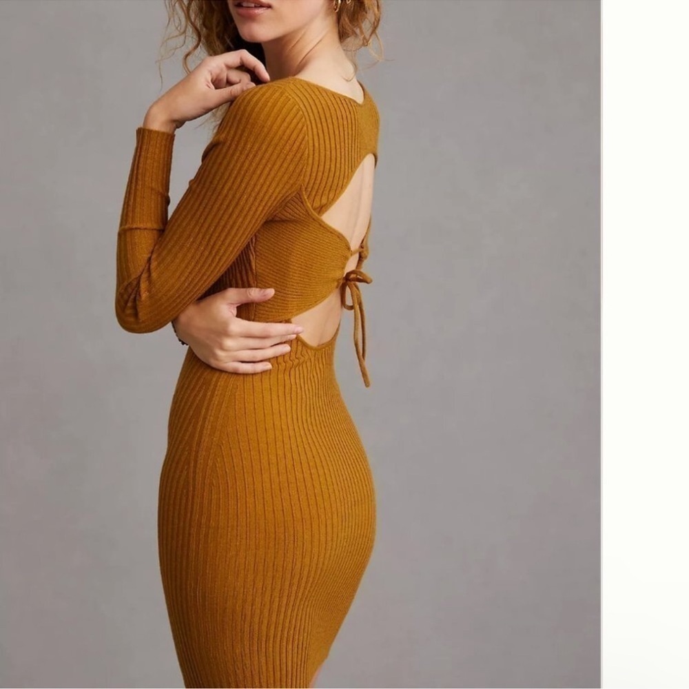 Anthropologie Daily Practice Ribbed Spice Brown Back Cutout Dress Size S Women’s